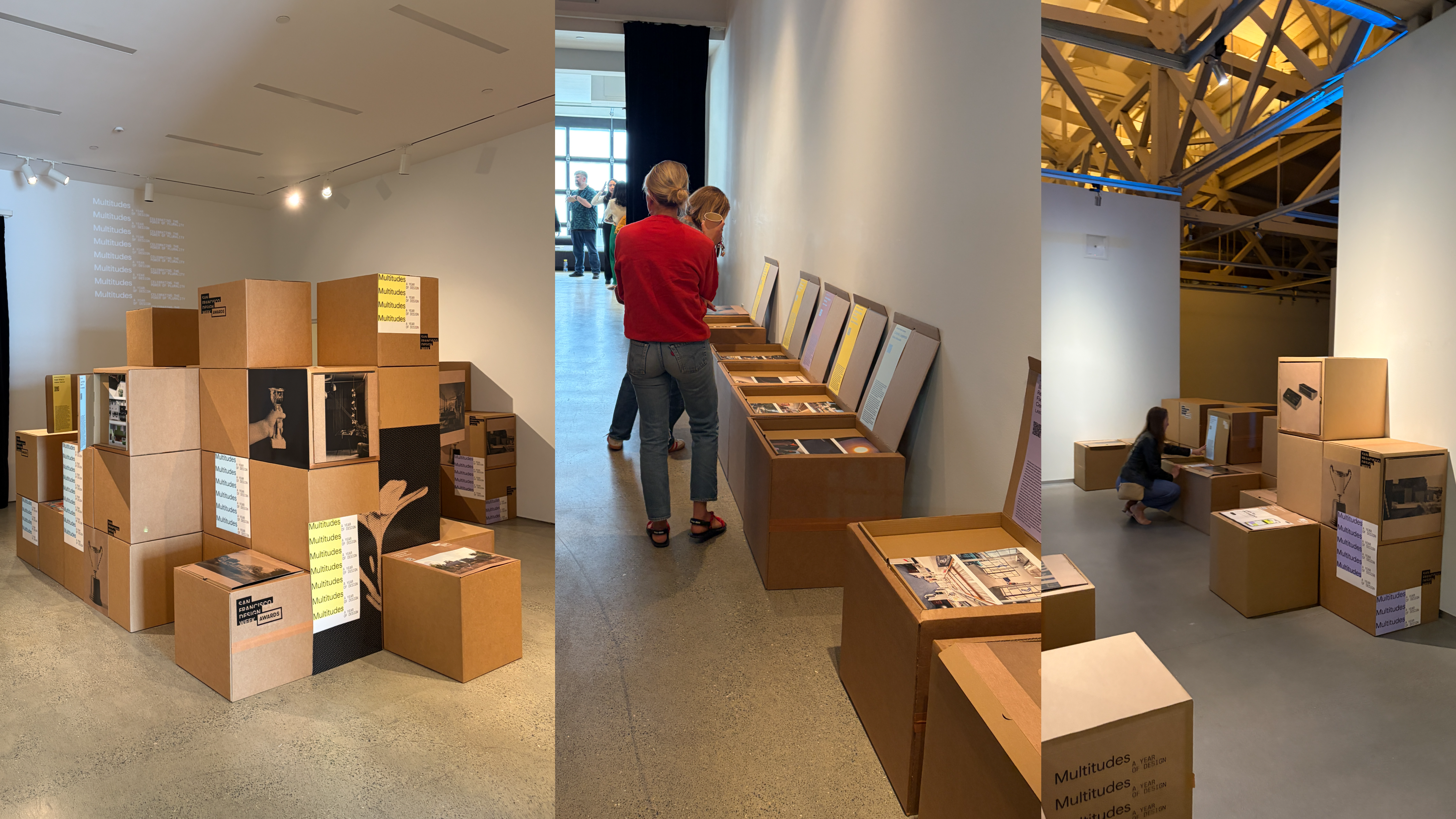 SF Design Week Award Exhibition — Multitudes installation with modular cardboard boxes